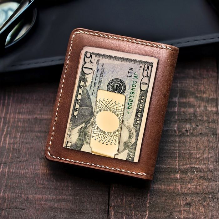 14K Solid Yellow Gold Mens Geometric Money Clip for Men