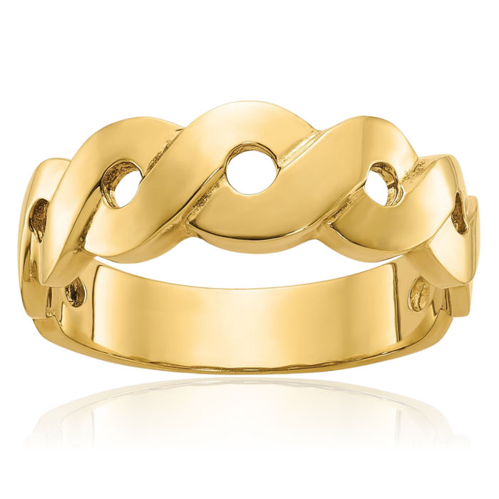 14K Solid Yellow Gold Mens Infinity Twisted Love Knot Symbol Statement Woven Crisscross Band Ring