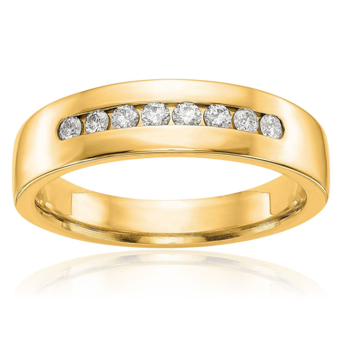 14K Solid Yellow Gold Mens Lab Diamond Channel Wedding Band Ring