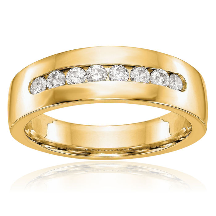 14K Solid Yellow Gold Mens Lab Diamond Channel Wedding Band Ring