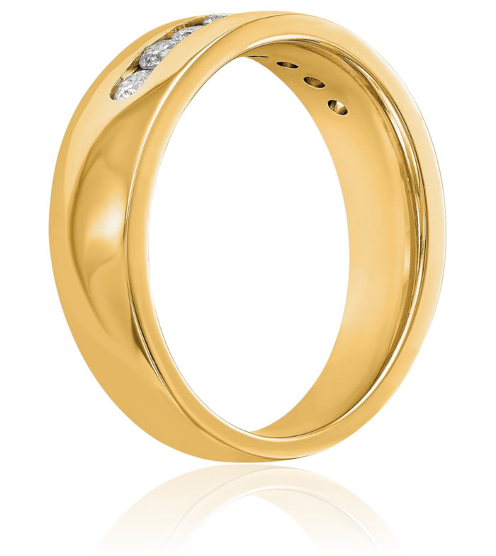 14K Solid Yellow Gold Mens Lab Diamond Channel Wedding Band Ring