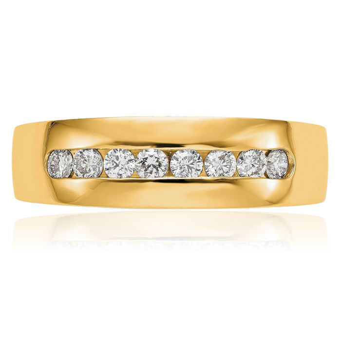 14K Solid Yellow Gold Mens Lab Diamond Channel Wedding Band Ring