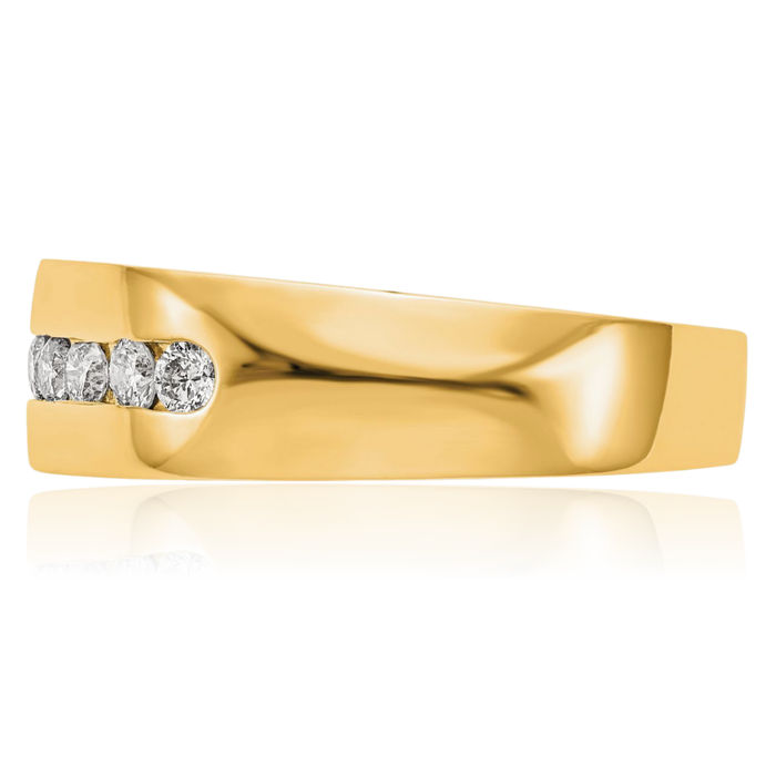 14K Solid Yellow Gold Mens Lab Diamond Channel Wedding Band Ring