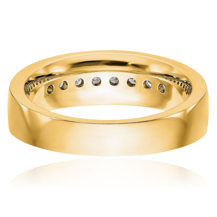 14K Solid Yellow Gold Mens Lab Diamond Channel Wedding Band Ring