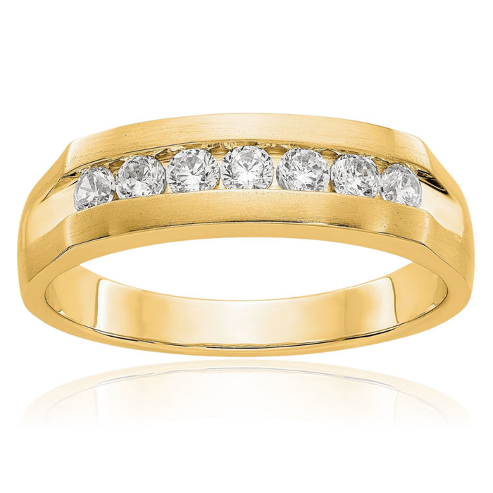 14K Solid Yellow Gold Mens Lab Diamond Channel Wedding Band Ring