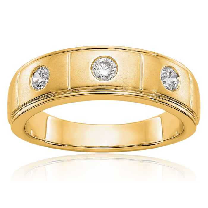 14K Solid Yellow Gold Mens Lab Diamond Wedding Band Ring