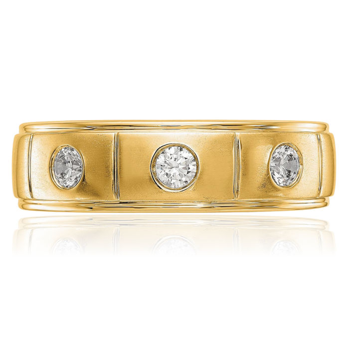 14K Solid Yellow Gold Mens Lab Diamond Wedding Band Ring