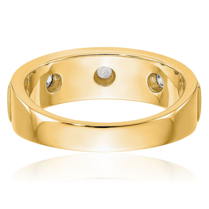 14K Solid Yellow Gold Mens Lab Diamond Wedding Band Ring