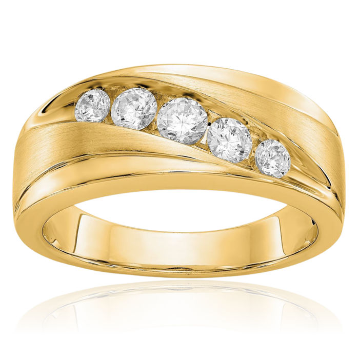 14K Solid Yellow Gold Mens Lab Diamond Wedding Band Ring