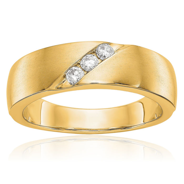 14K Solid Yellow Gold Mens Lab Diamond Wedding Band Ring