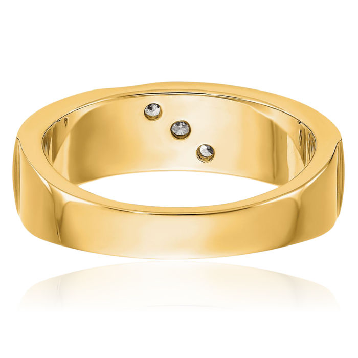 14K Solid Yellow Gold Mens Lab Diamond Wedding Band Ring