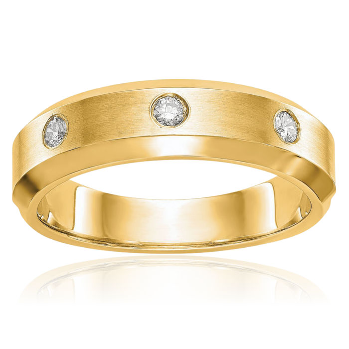 14K Solid Yellow Gold Mens Lab Diamond Wedding Band Ring