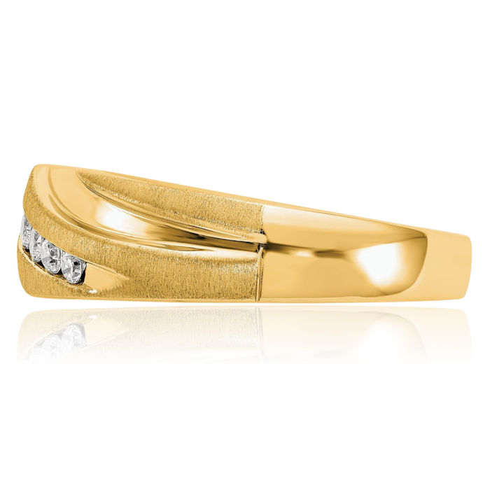 14K Solid Yellow Gold Mens Lab Diamond Wedding Band Ring