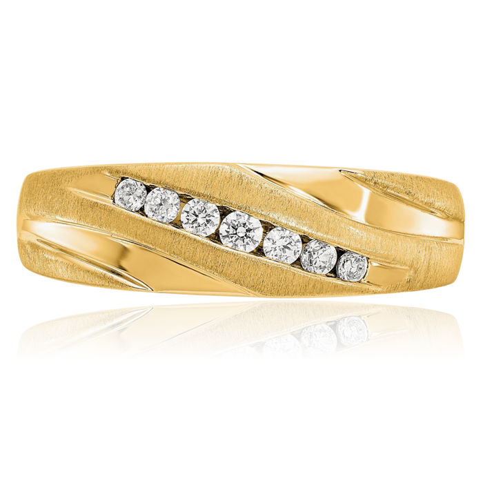 14K Solid Yellow Gold Mens Lab Diamond Wedding Band Ring