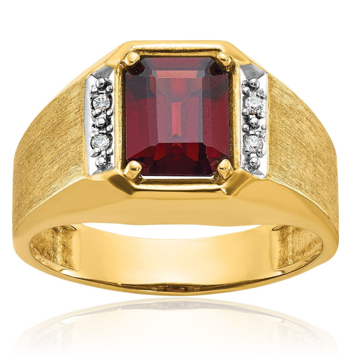 14K Solid Yellow Gold Mens Lab Red Ruby Diamond Statement Ring