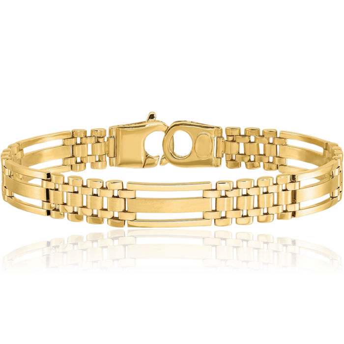 14K Solid Yellow Gold Mens Link Chain Bracelet