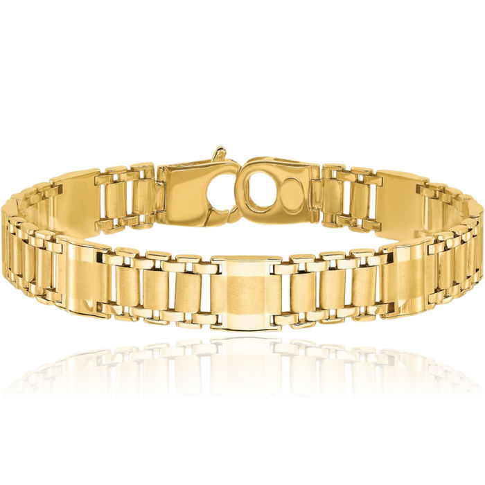 14K Solid Yellow Gold Mens Link Chain Bracelet