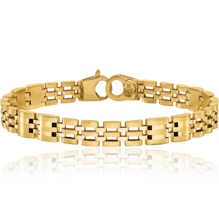 14K Solid Yellow Gold Mens Link Chain Bracelet