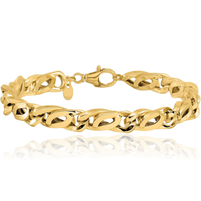 14K Solid Yellow Gold Mens Link Chain Bracelet