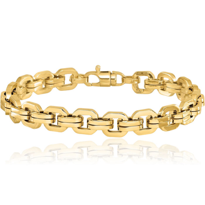 14K Solid Yellow Gold Mens Link Chain Bracelet