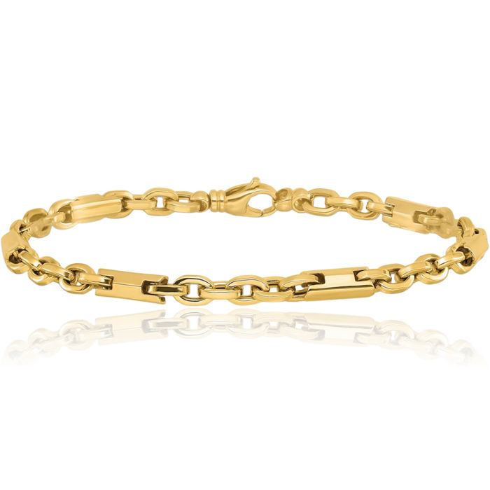 14K Solid Yellow Gold Mens Link Chain Bracelet