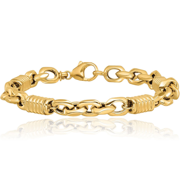 14K Solid Yellow Gold Mens Link Chain Bracelet