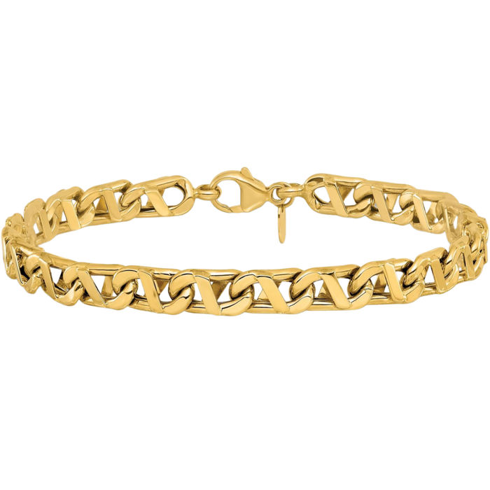 14K Solid Yellow Gold Mens Anchor Mariner Link Chain Bracelet