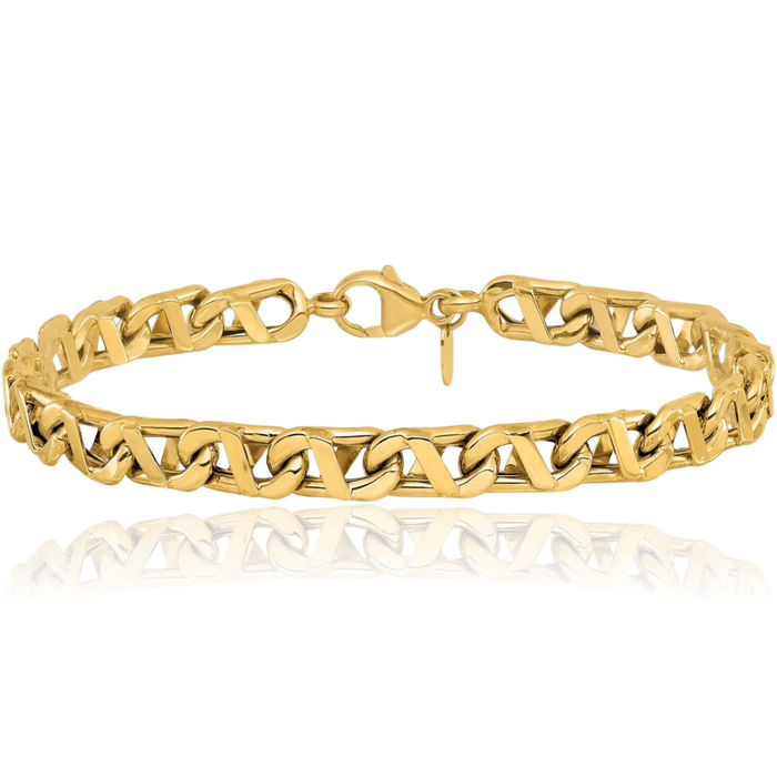 14K Solid Yellow Gold Mens Anchor Mariner Link Chain Bracelet