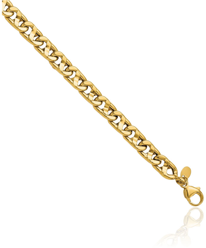 14K Solid Yellow Gold Mens Anchor Mariner Link Chain Bracelet