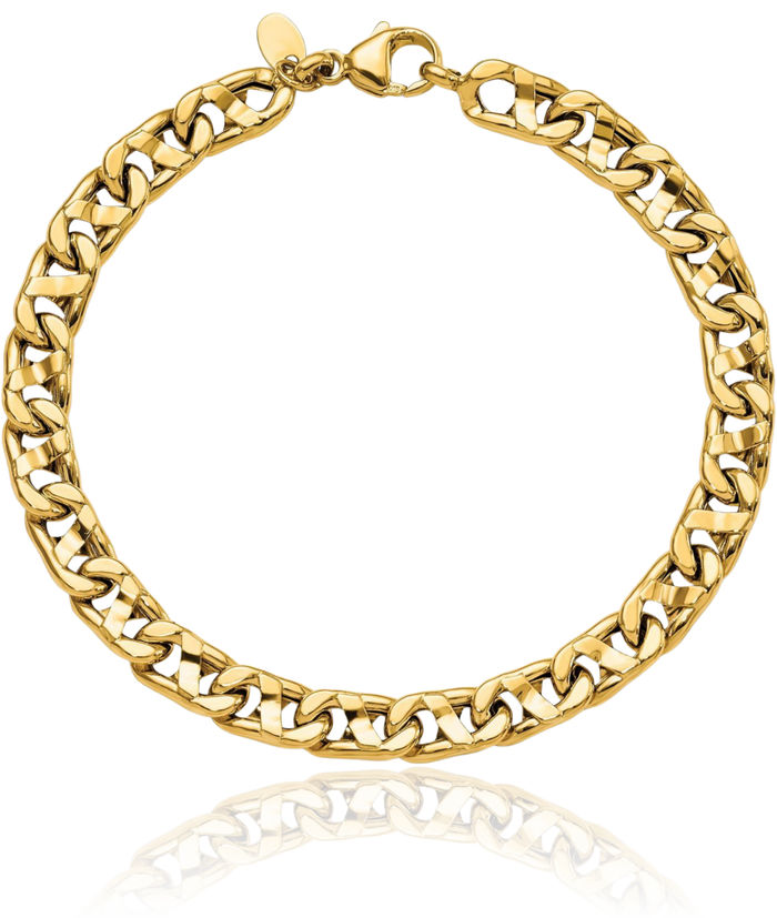 14K Solid Yellow Gold Mens Anchor Mariner Link Chain Bracelet