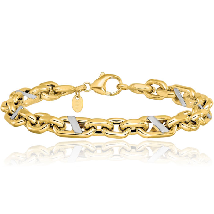 14K Solid Yellow Gold Mens Anchor Mariner Link Chain Bracelet