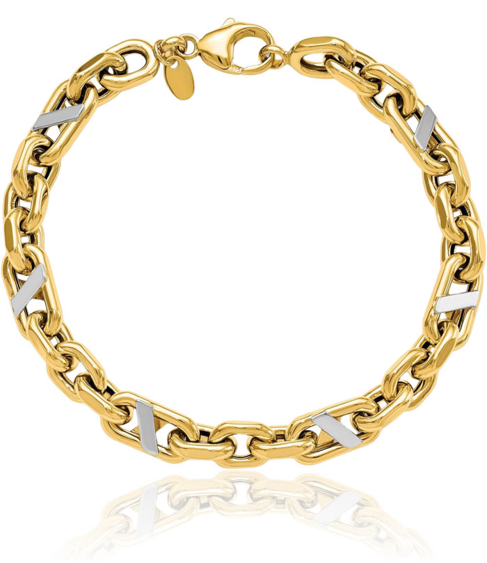 14K Solid Yellow Gold Mens Anchor Mariner Link Chain Bracelet