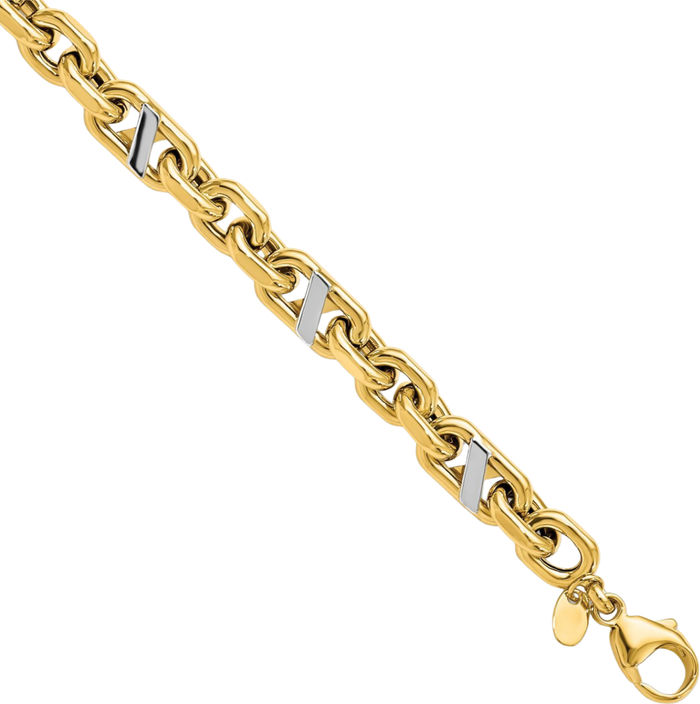 14K Solid Yellow Gold Mens Anchor Mariner Link Chain Bracelet