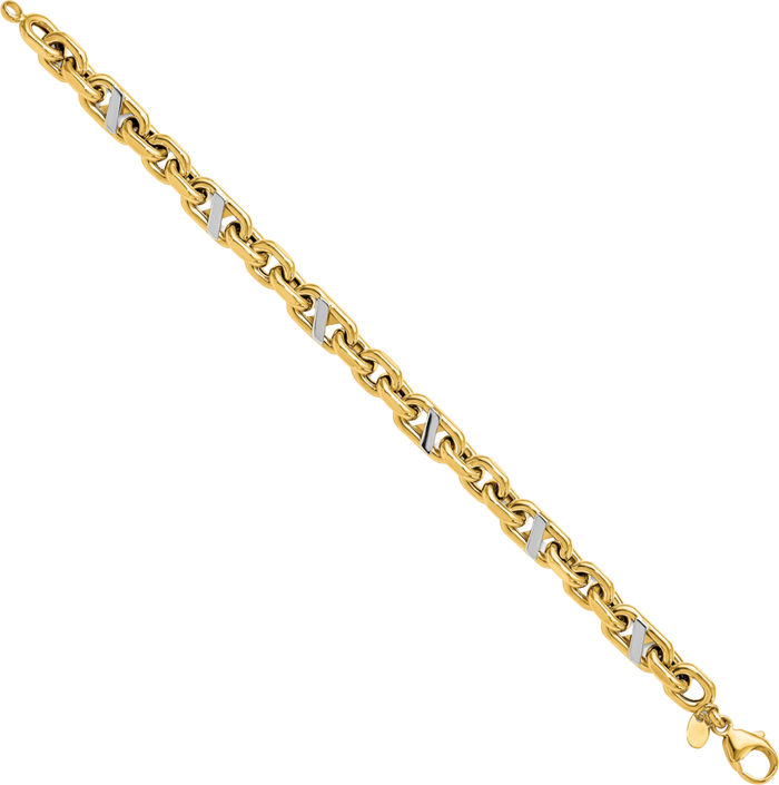 14K Solid Yellow Gold Mens Anchor Mariner Link Chain Bracelet