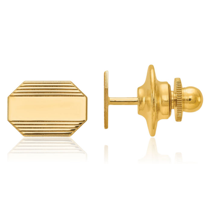 14K Solid Yellow Gold Mens Rectangular Octagon Line Tie Clip Bar Tac