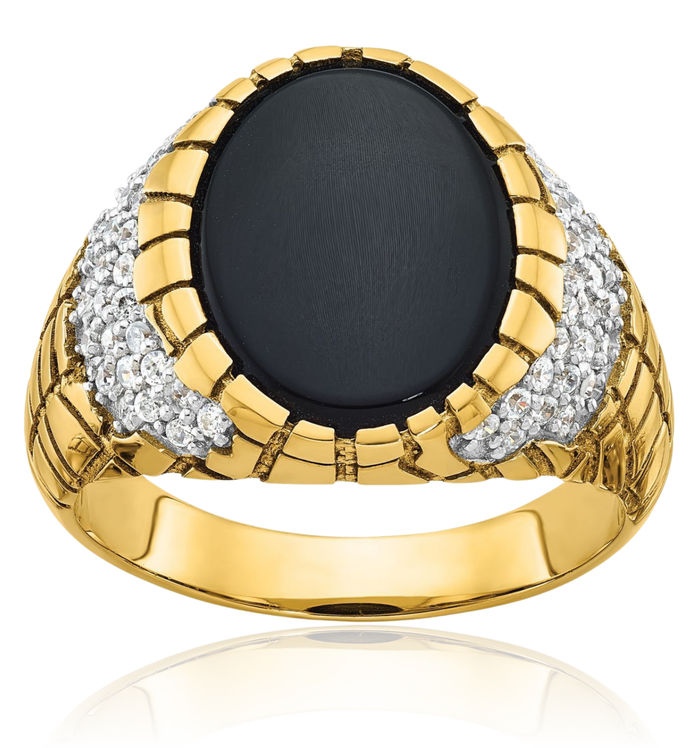 14K Solid Yellow Gold Mens Black Onyx Diamond Chunky Nugget Ring