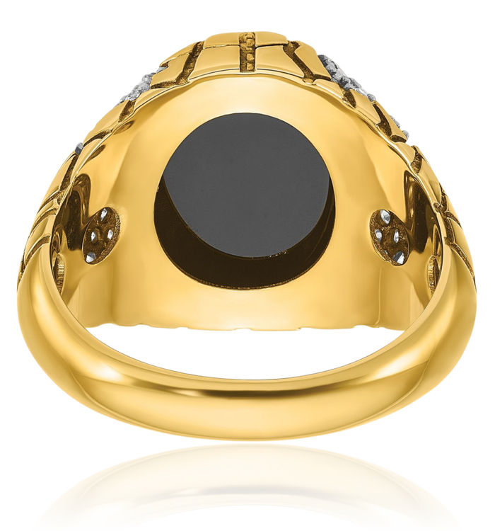 14K Solid Yellow Gold Mens Black Onyx Diamond Chunky Nugget Ring