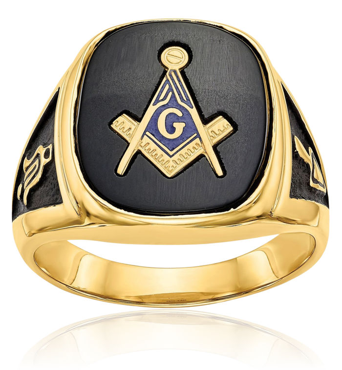 14K Solid Yellow Gold Mens Black Onyx Master Mason Signet Freemason Masonic Ring