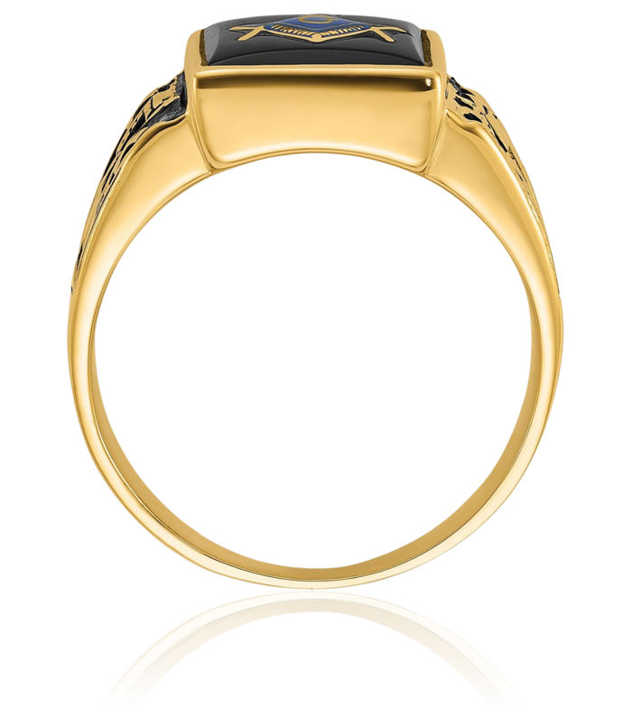 14K Solid Yellow Gold Mens Black Onyx Master Mason Signet Freemason Masonic Ring