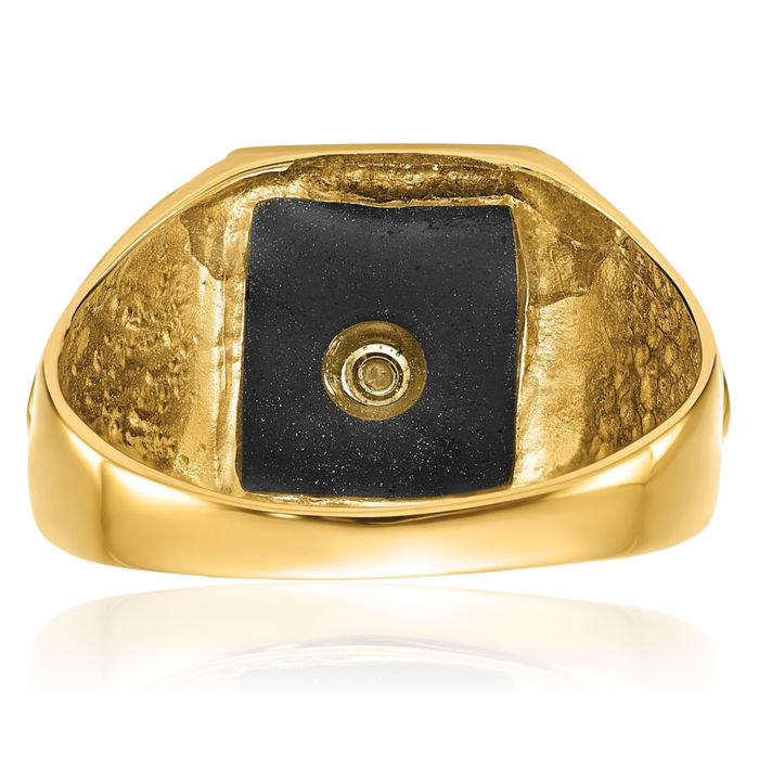 14K Solid Yellow Gold Mens Vintage Black Onyx Master Mason Signet Freemason Masonic Ring