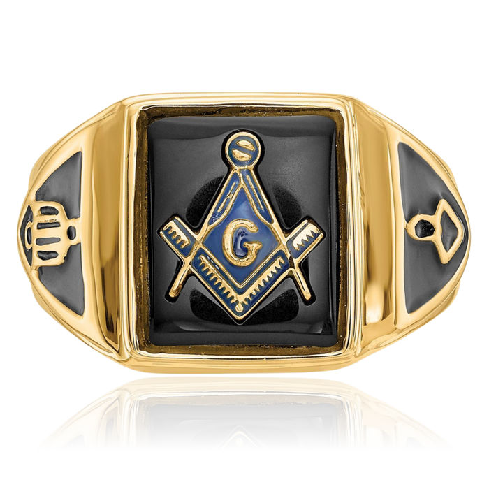 14K Solid Yellow Gold Mens Vintage Black Onyx Master Mason Signet Freemason Masonic Ring