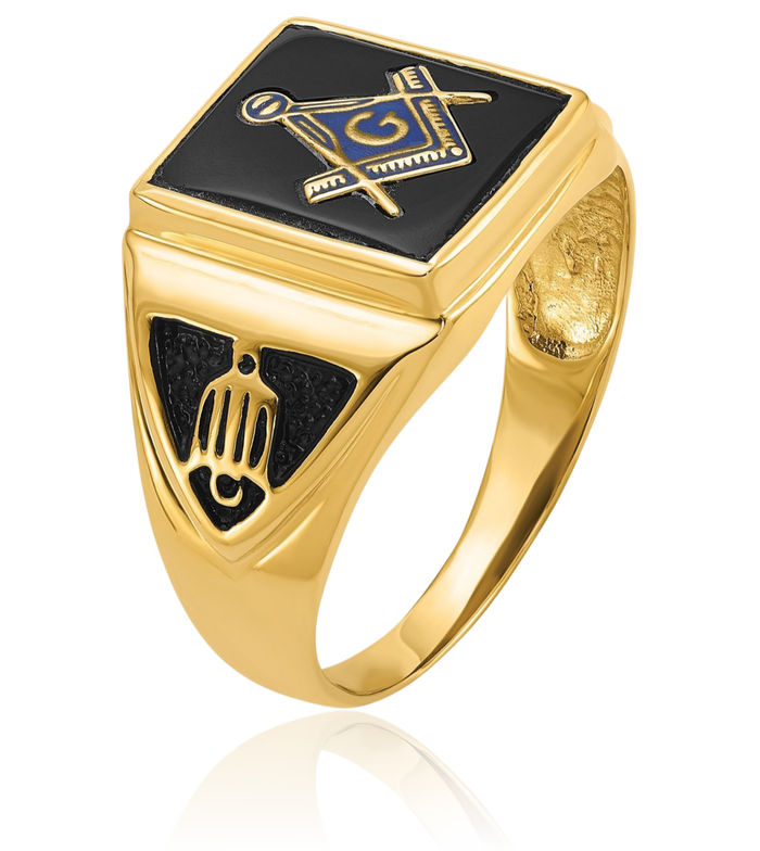 14K Solid Yellow Gold Mens Vintage Black Onyx Master Mason Signet Freemason Masonic Ring