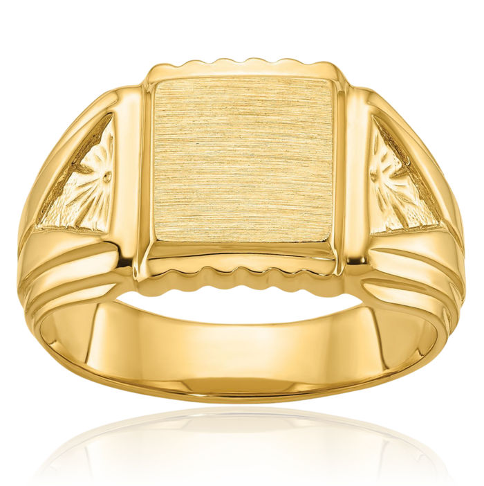 14K Solid Yellow Gold Mens Square Custom Engraved Signet Ring Handmade Personalized Monogram Initial Letter Band