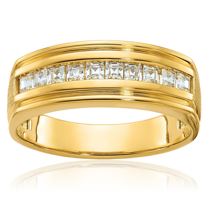 14K Solid Yellow Gold Mens Square Diamond Wedding Band Ring