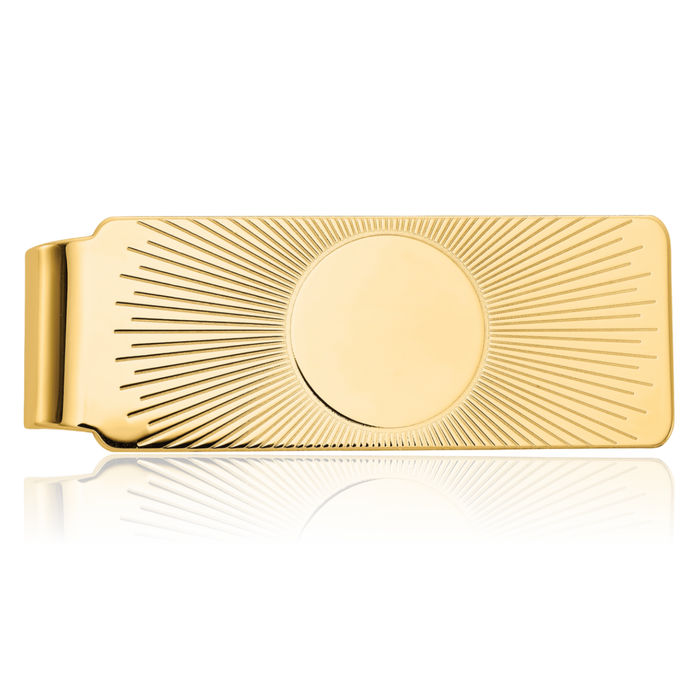 14K Solid Yellow Gold Mens Sunburst Money Clip for Men