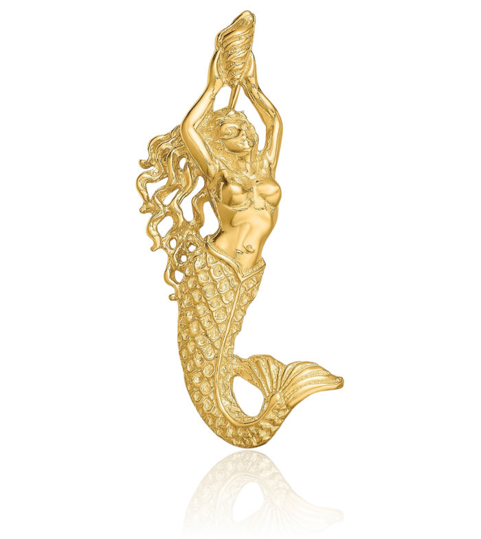 14K Solid Yellow Gold Mermaid Floating Chain Slide Pendant Necklace Charm