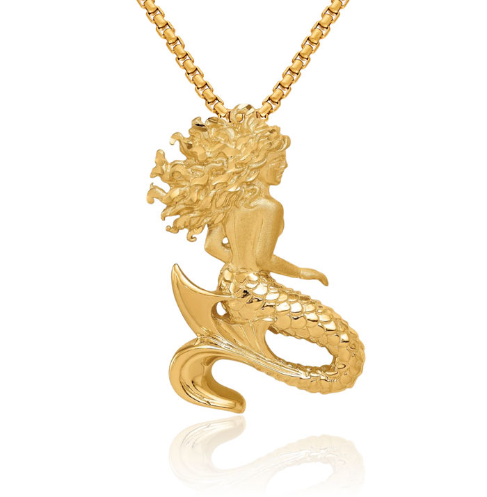 14K Solid Yellow Gold Mermaid Slide Necklace Chain Pendant Charm