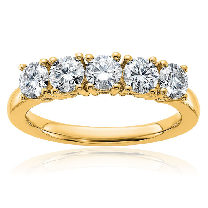 14K Solid Yellow Gold Moissanite 5 Stone Ring