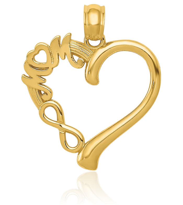 14K Solid Yellow Gold Mom Heart Infinity Twisted Love Knot Symbol Necklace Mama Charm Mother Pendant