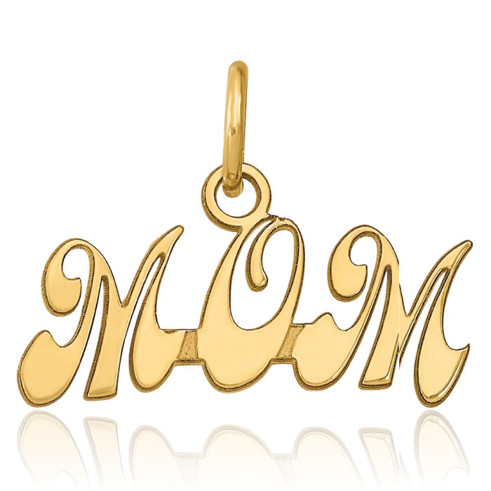 14K Solid Yellow Gold Mom Necklace Mama Charm Mother Pendant